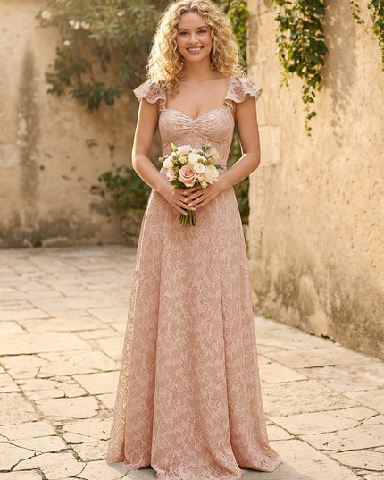 Lace Applique Sweetheart A Line Pleats Bridesmaid Dresses