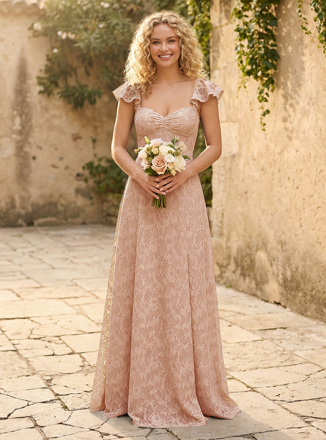 Lace Applique Sweetheart A Line Pleats Bridesmaid Dresses