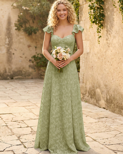 Lace Applique Sweetheart A Line Pleats Bridesmaid Dresses