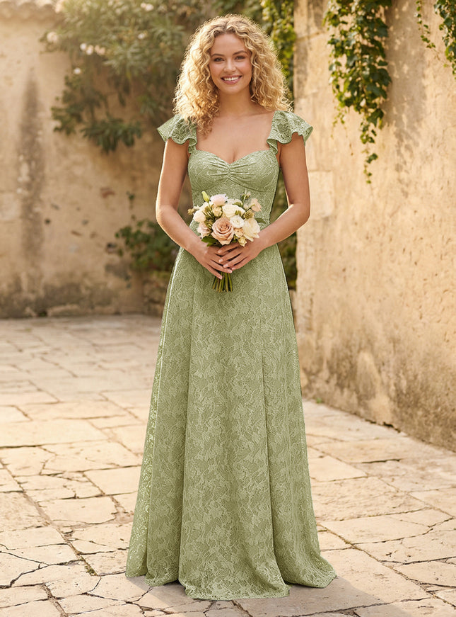 Lace Applique Sweetheart A Line Pleats Bridesmaid Dresses