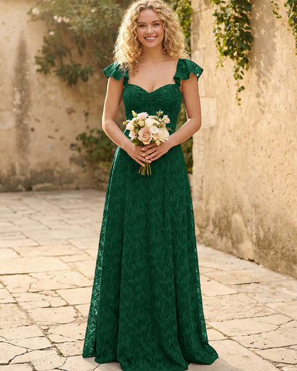Lace Applique Sweetheart A Line Pleats Bridesmaid Dresses