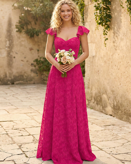 Lace Applique Sweetheart A Line Pleats Bridesmaid Dresses