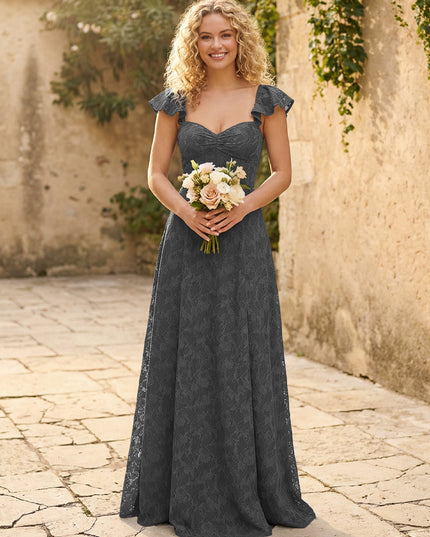 Lace Applique Sweetheart A Line Pleats Bridesmaid Dresses