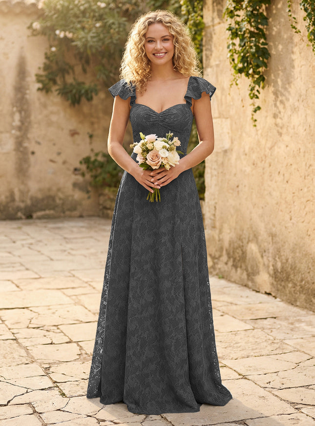 Lace Applique Sweetheart A Line Pleats Bridesmaid Dresses