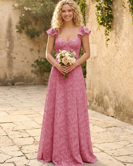 Lace Applique Sweetheart A Line Pleats Bridesmaid Dresses