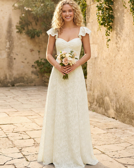 Lace Applique Sweetheart A Line Pleats Bridesmaid Dresses