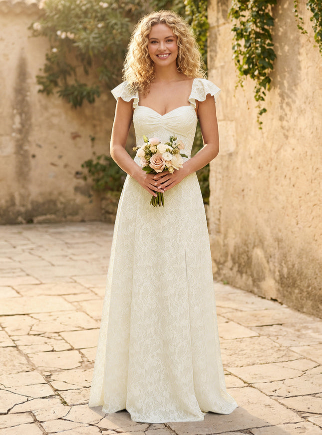 Lace Applique Sweetheart A Line Pleats Bridesmaid Dresses