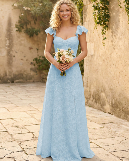 Lace Applique Sweetheart A Line Pleats Bridesmaid Dresses