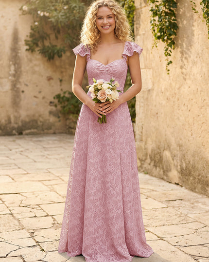 Lace Applique Sweetheart A Line Pleats Bridesmaid Dresses