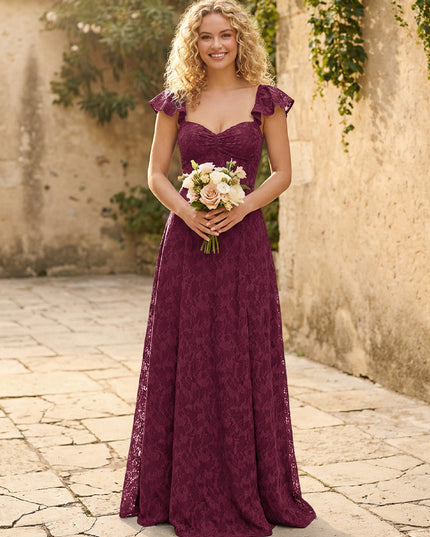 Lace Applique Sweetheart A Line Pleats Bridesmaid Dresses