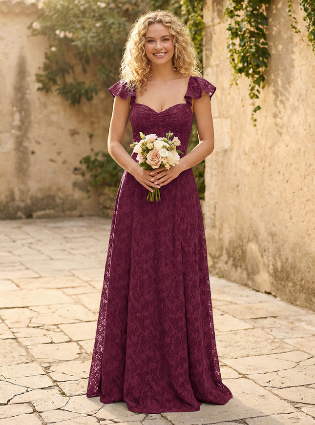 Lace Applique Sweetheart A Line Pleats Bridesmaid Dresses