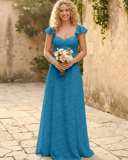 Lace Applique Sweetheart A Line Pleats Bridesmaid Dresses