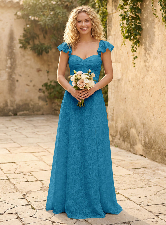Lace Applique Sweetheart A Line Pleats Bridesmaid Dresses