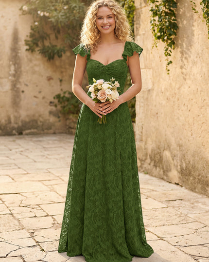 Lace Applique Sweetheart A Line Pleats Bridesmaid Dresses