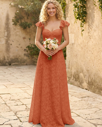 Lace Applique Sweetheart A Line Pleats Bridesmaid Dresses