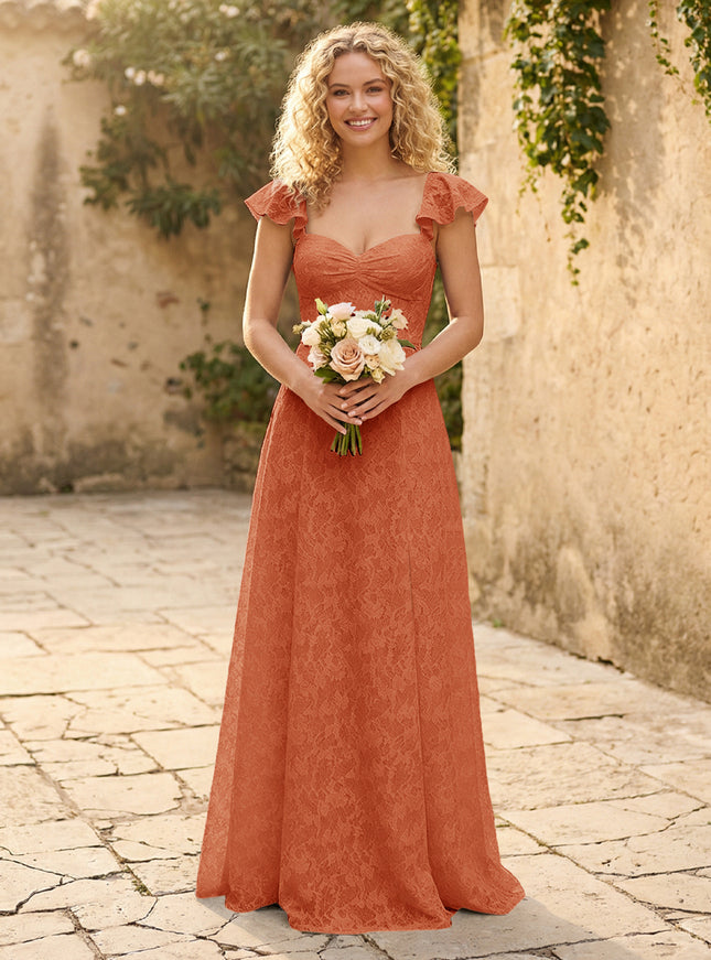 Lace Applique Sweetheart A Line Pleats Bridesmaid Dresses