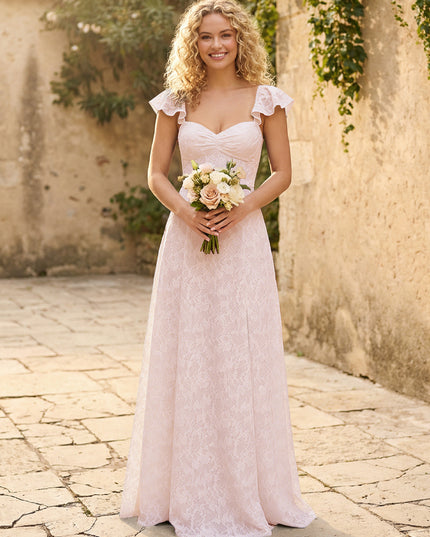 Lace Applique Sweetheart A Line Pleats Bridesmaid Dresses