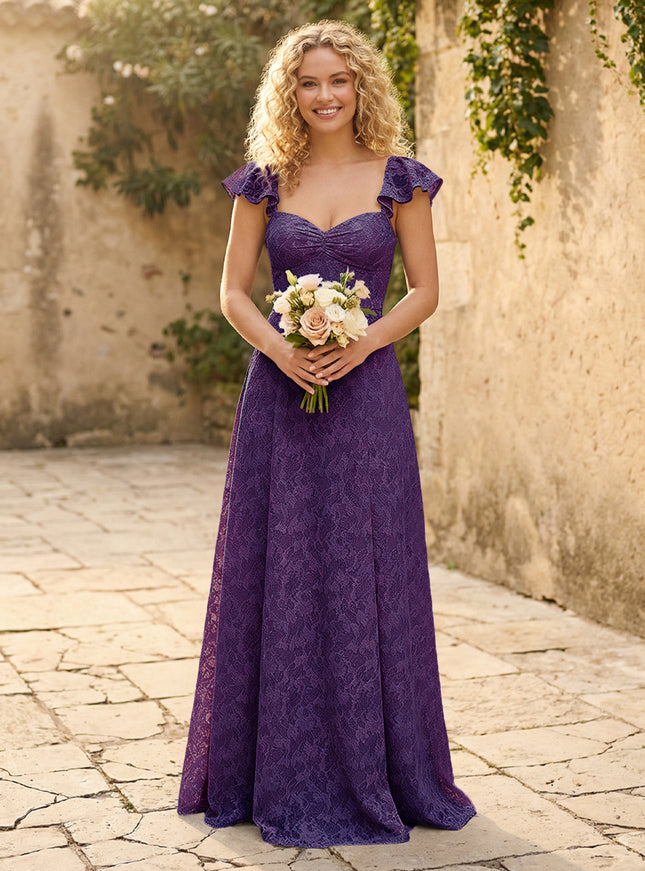 Lace Applique Sweetheart A Line Pleats Bridesmaid Dresses