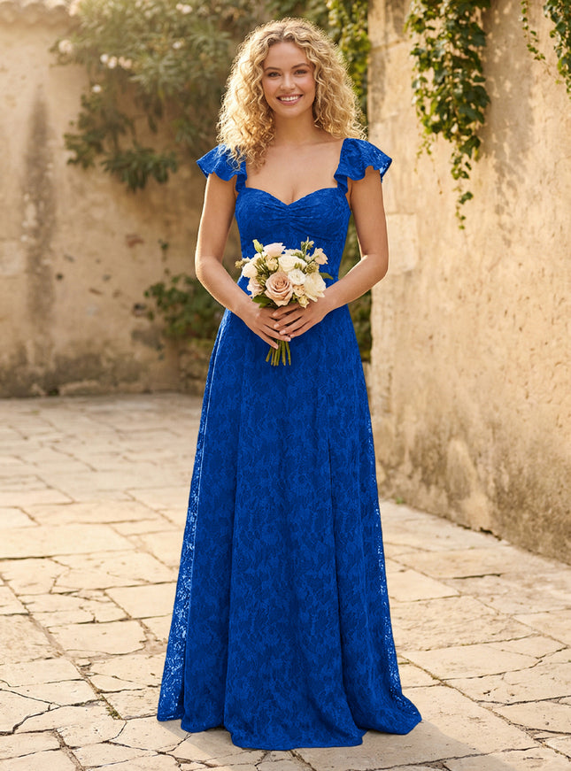 Lace Applique Sweetheart A Line Pleats Bridesmaid Dresses