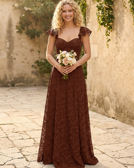 Lace Applique Sweetheart A Line Pleats Bridesmaid Dresses