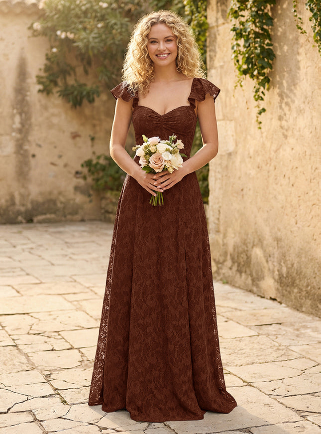 Lace Applique Sweetheart A Line Pleats Bridesmaid Dresses