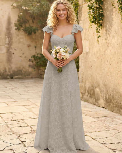 Lace Applique Sweetheart A Line Pleats Bridesmaid Dresses