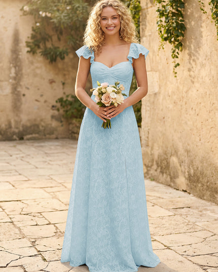Lace Applique Sweetheart A Line Pleats Bridesmaid Dresses