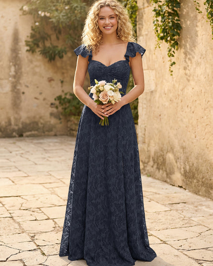 Lace Applique Sweetheart A Line Pleats Bridesmaid Dresses