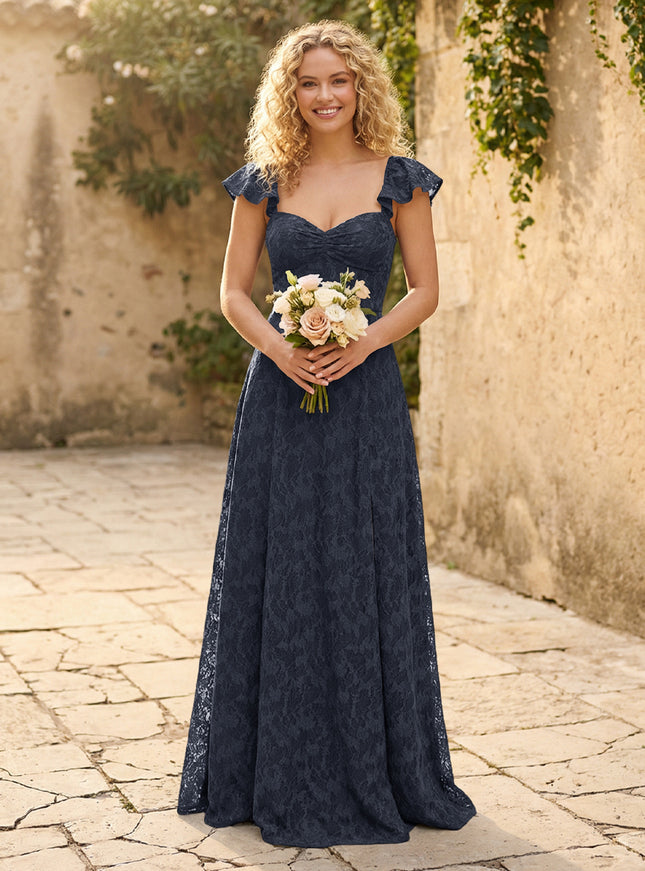 Lace Applique Sweetheart A Line Pleats Bridesmaid Dresses