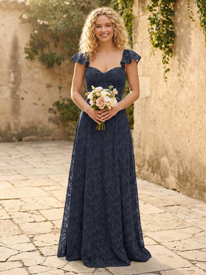 Lace Applique Sweetheart A Line Pleats Bridesmaid Dresses