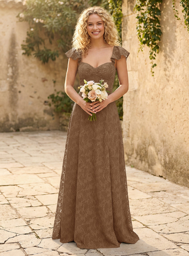 Lace Applique Sweetheart A Line Pleats Bridesmaid Dresses