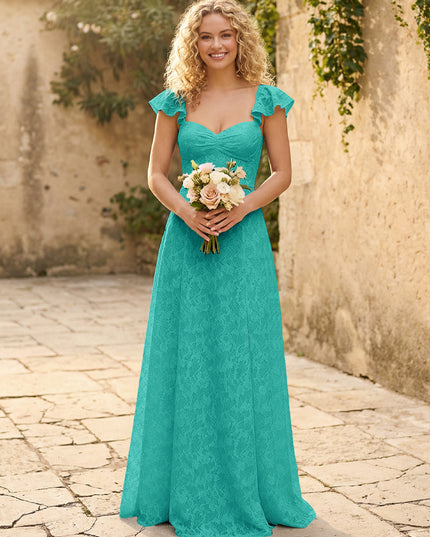 Lace Applique Sweetheart A Line Pleats Bridesmaid Dresses