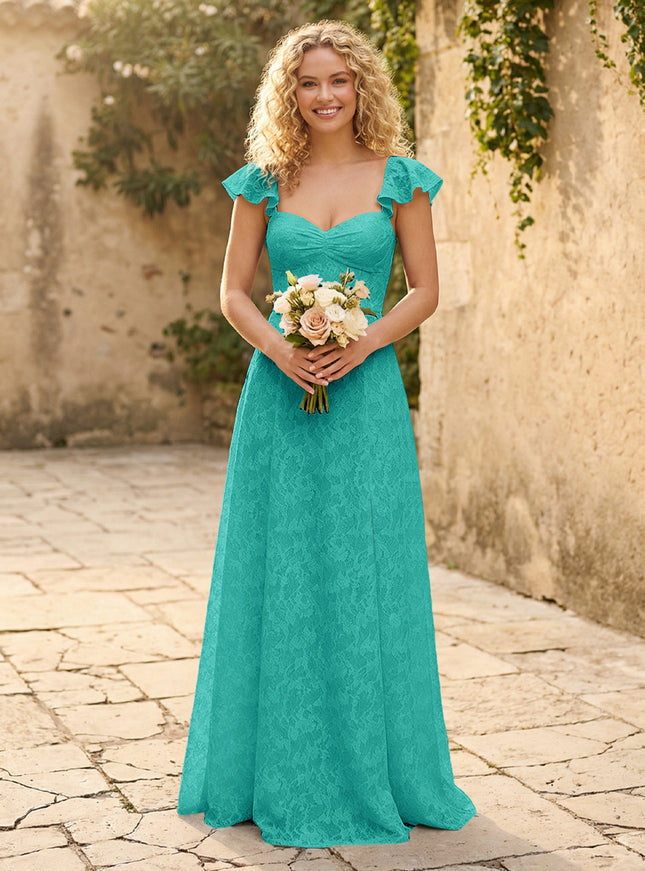 Lace Applique Sweetheart A Line Pleats Bridesmaid Dresses