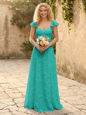 Lace Applique Sweetheart A Line Pleats Bridesmaid Dresses