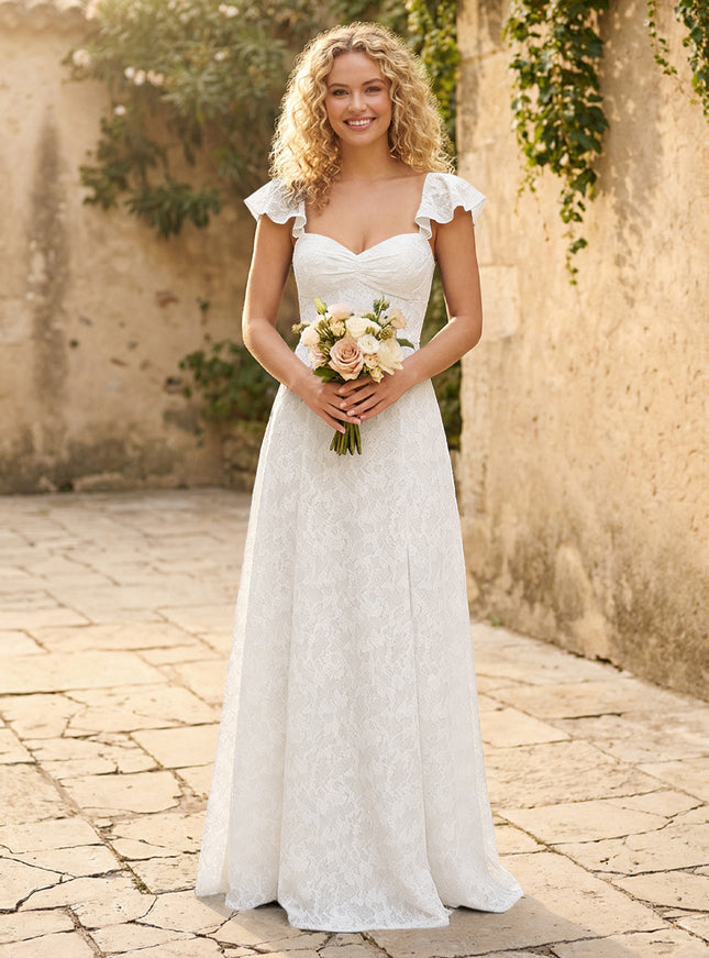 Lace Applique Sweetheart A Line Pleats Bridesmaid Dresses