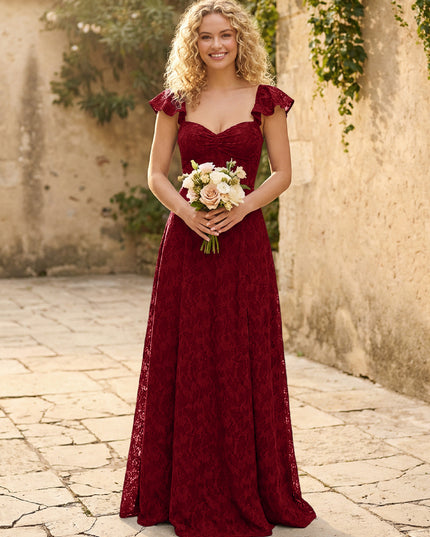Lace Applique Sweetheart A Line Pleats Bridesmaid Dresses