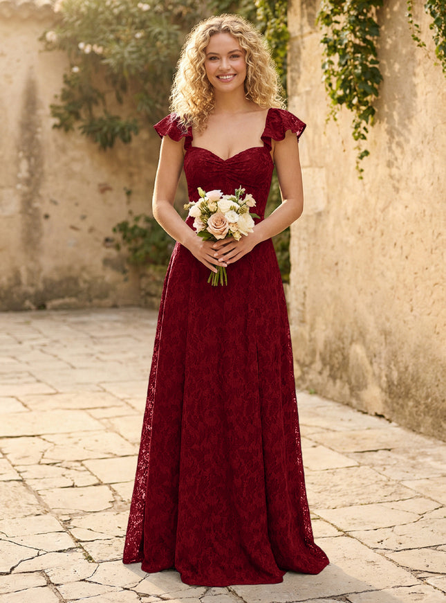 Lace Applique Sweetheart A Line Pleats Bridesmaid Dresses