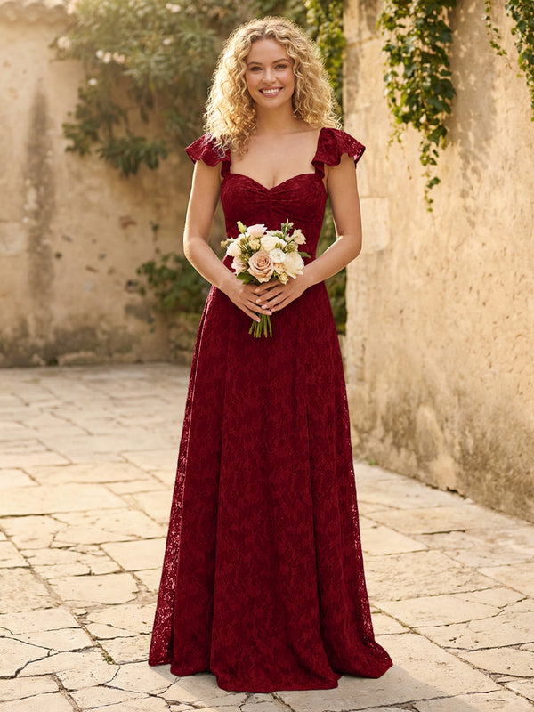 Lace Applique Sweetheart A Line Pleats Bridesmaid Dresses