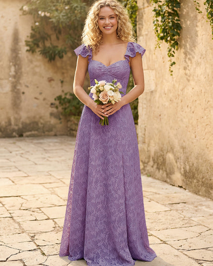 Lace Applique Sweetheart A Line Pleats Bridesmaid Dresses
