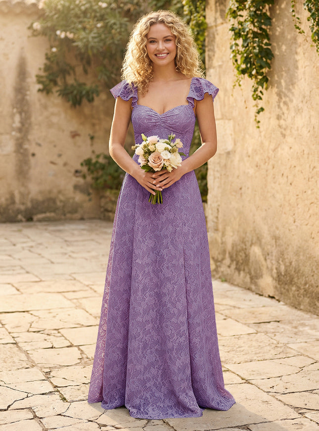 Lace Applique Sweetheart A Line Pleats Bridesmaid Dresses