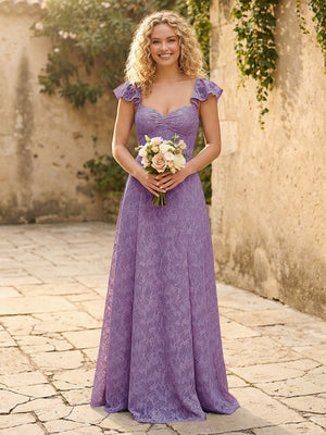Lace Applique Sweetheart A Line Pleats Bridesmaid Dresses