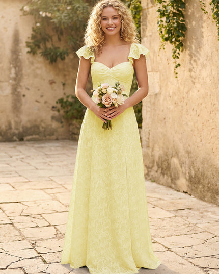 Lace Applique Sweetheart A Line Pleats Bridesmaid Dresses