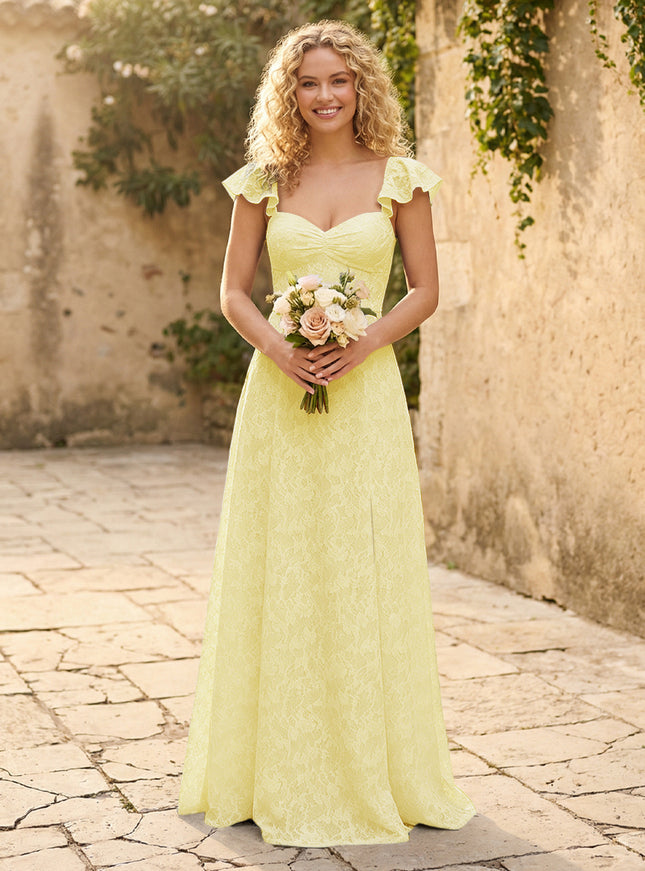 Lace Applique Sweetheart A Line Pleats Bridesmaid Dresses