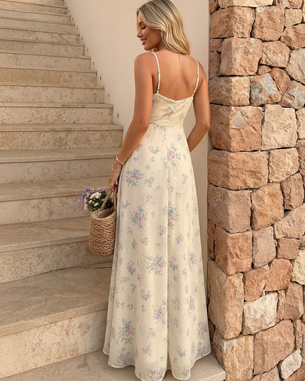 Chiffon Floral Sweetheart Long Wedding Guest Dresses with Slit