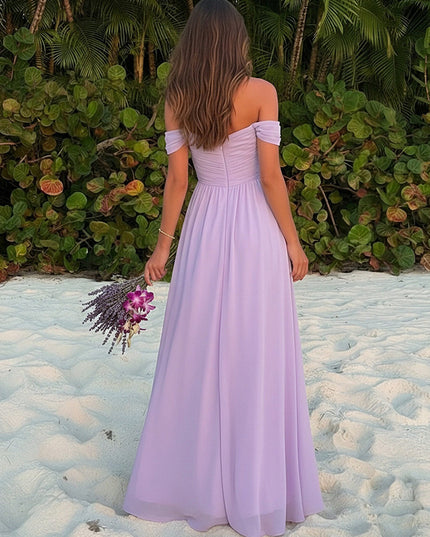Chiffon Off Shoulder Pleated Long Bridesmaid Dresses