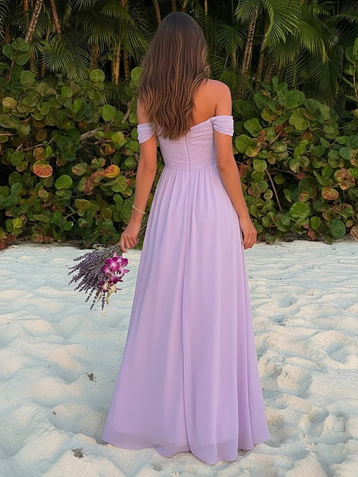 Chiffon Off Shoulder Pleated Long Formal Dresses