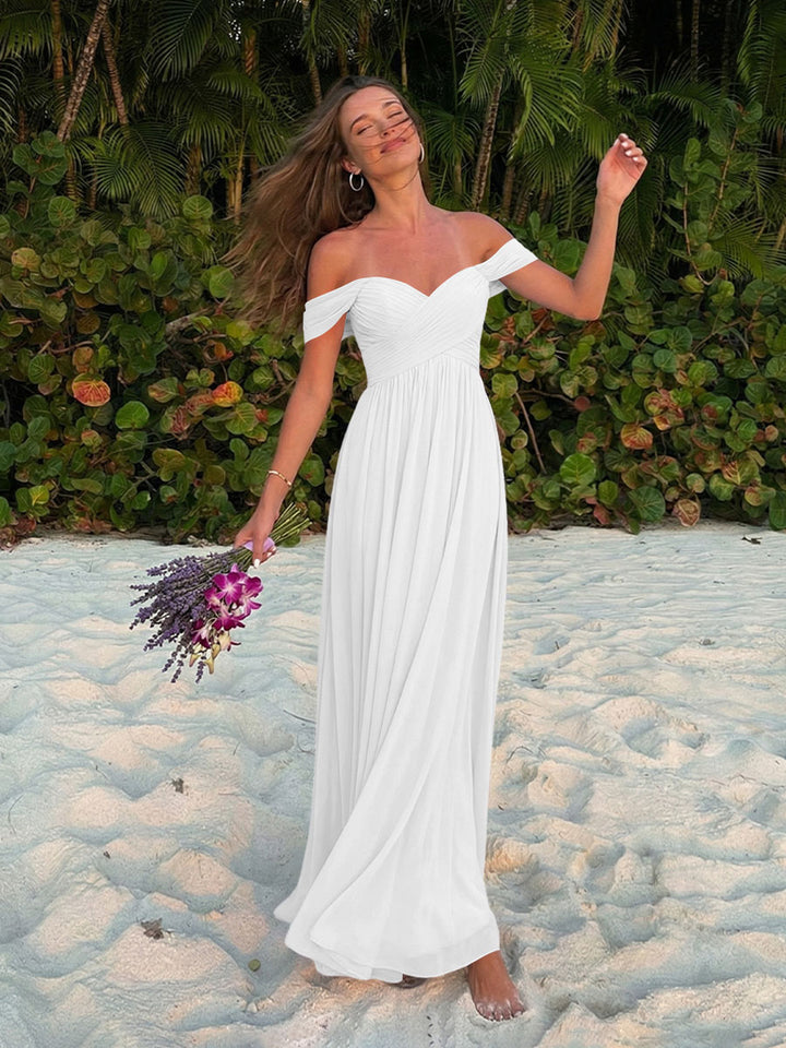 Chiffon Off Shoulder Pleated Long Formal Dresses