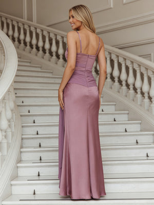 Satin Square Neck Spaghetti Straps Bridesmaid Dresses