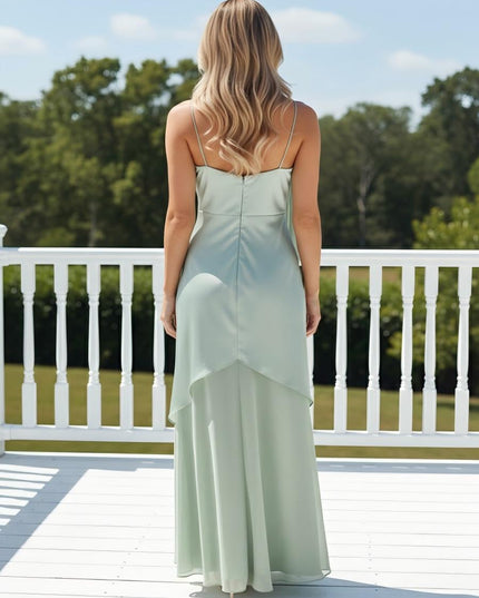 Satin Cowl Neck Corset Spaghetti Straps Bridesmaid Dresses