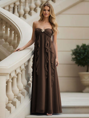 Chiffon Sweetheart Strapless Ruffles Bridesmaid Dresses